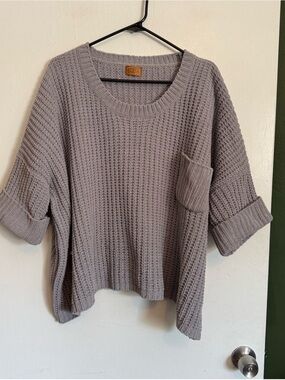 POL gray chenille super soft knit short sleeve pullover oversized sweater
